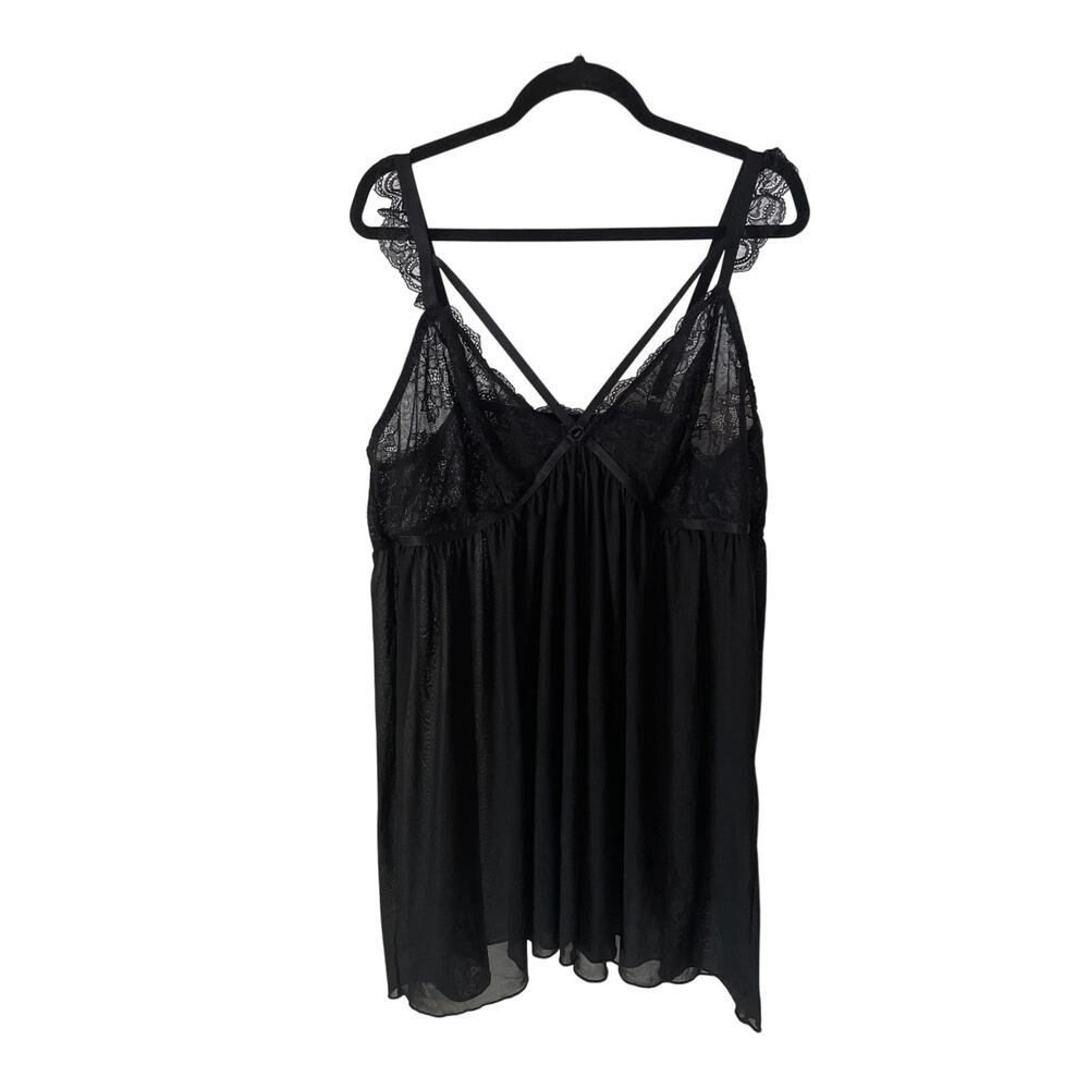 Torrid Curve Size 4 4X Black Lace Mesh Strappy Babydoll Lingerie Chemise Floral